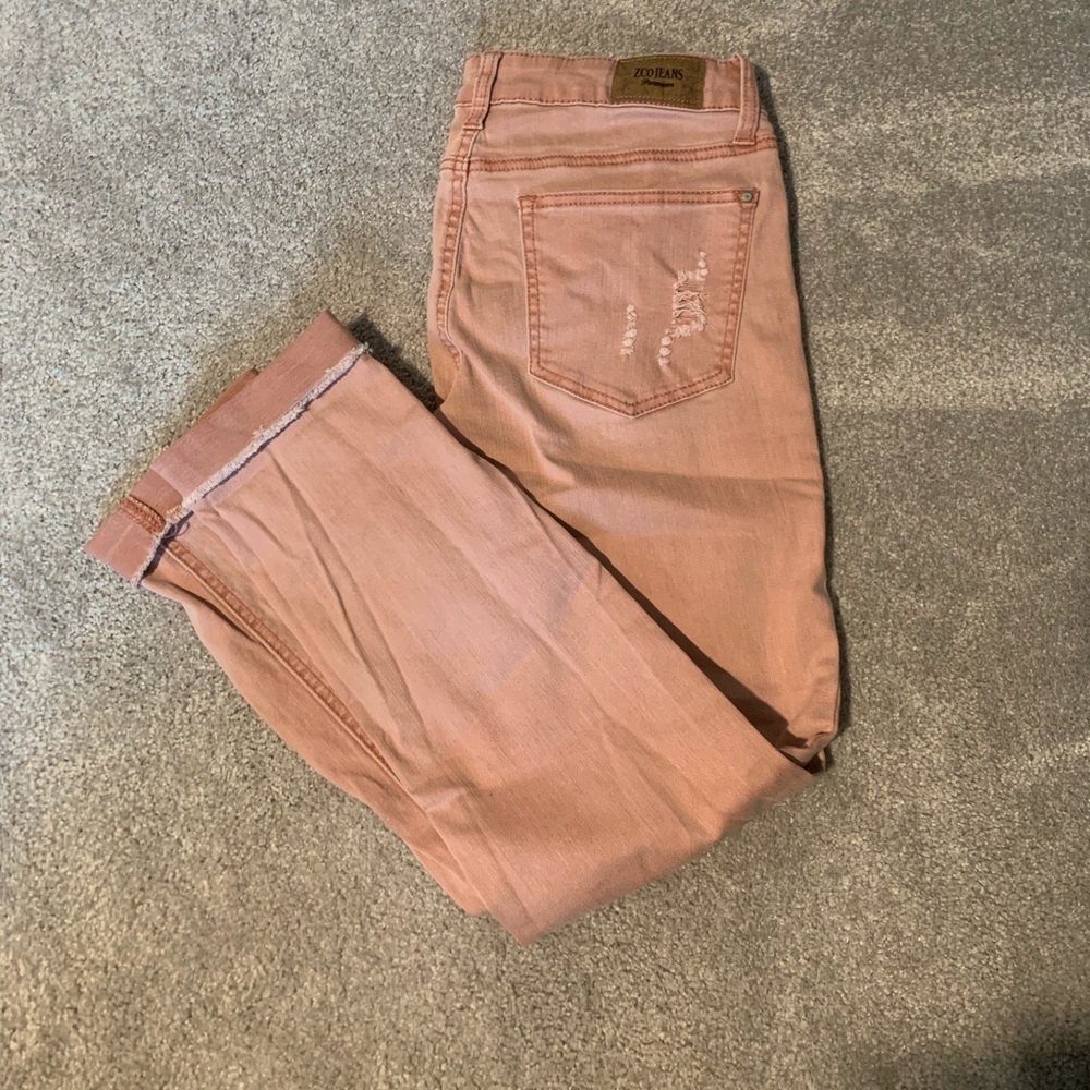ZCO pink distressed straight leg jeans